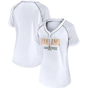 Majestic Oakland Athletics T-Shirt Baseball V-Neck Top‎ White Athleisure S NWOT